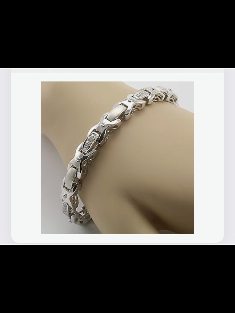 Men's 14k White Gold Over Solid Sterling Silver 1/2 Ctw Diamonds 8.5 Inch